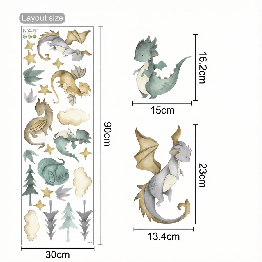 The sheet you receive compared with the design on the wall: Dragon Kids' Wall Stickers