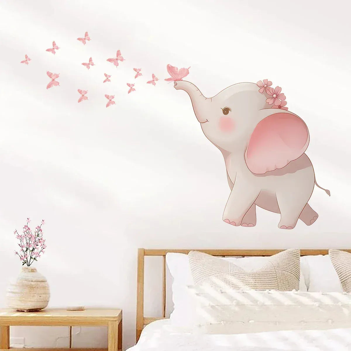 Stickers Muraux Éléphant avec Papillons Roses