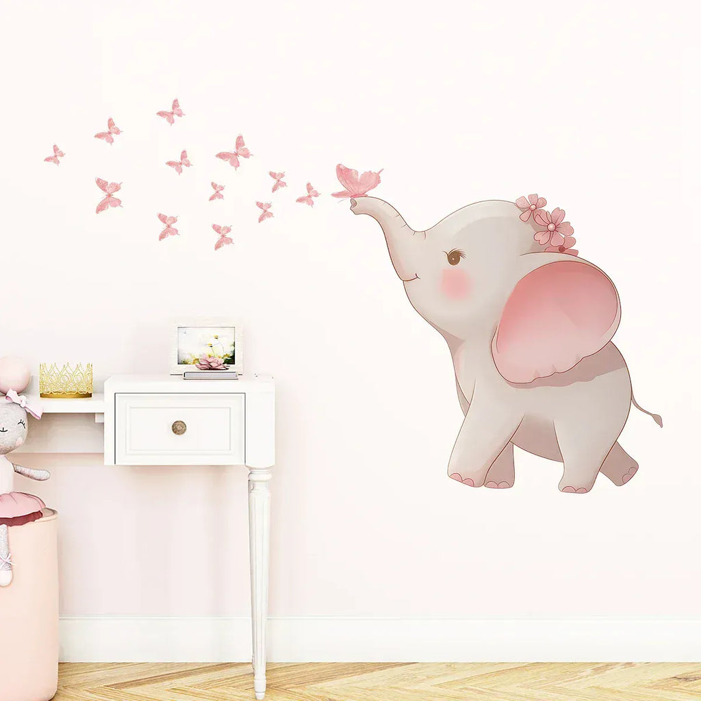 Stickers Muraux Éléphant avec Papillons Roses