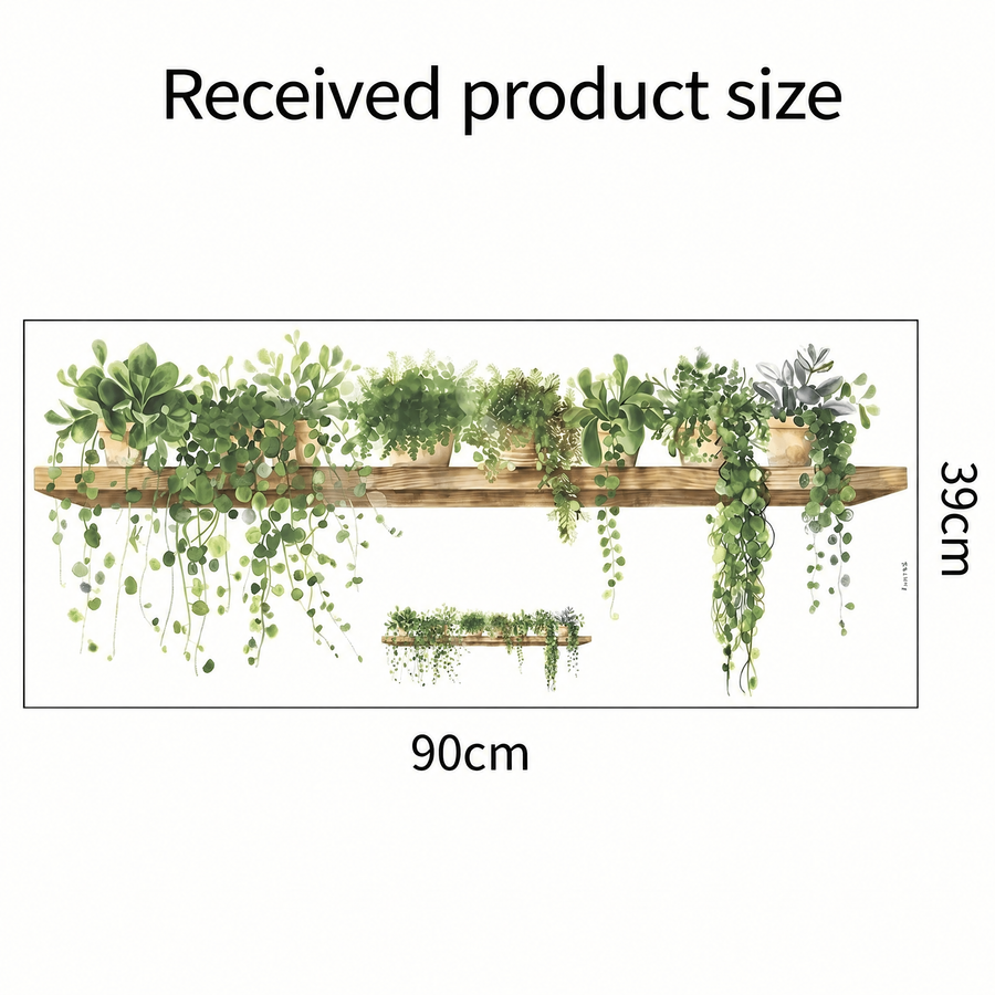 The sheet you receive compared with the design on the wall: Green Plant Shelf Trompe-l'Oeil Wall Stickers