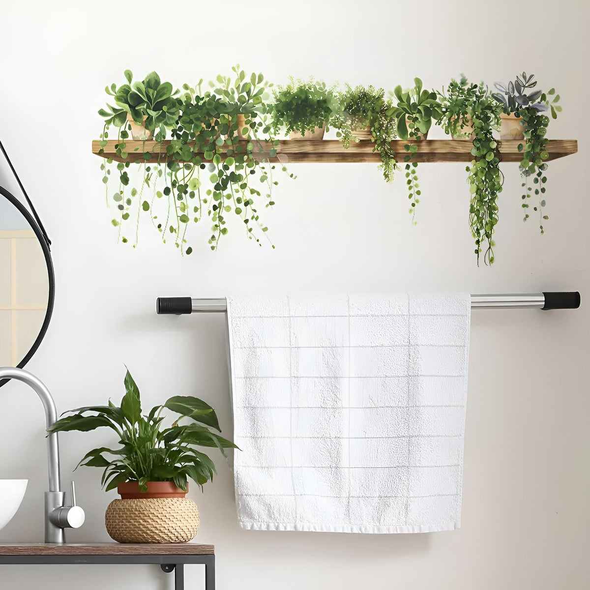 Stickers Muraux Étagère Plantes Vertes Trompe-l'Œil