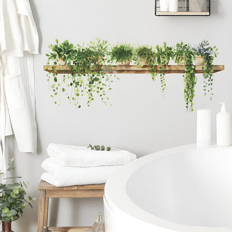 Stickers Muraux Étagère Plantes Vertes Trompe-l'Œil