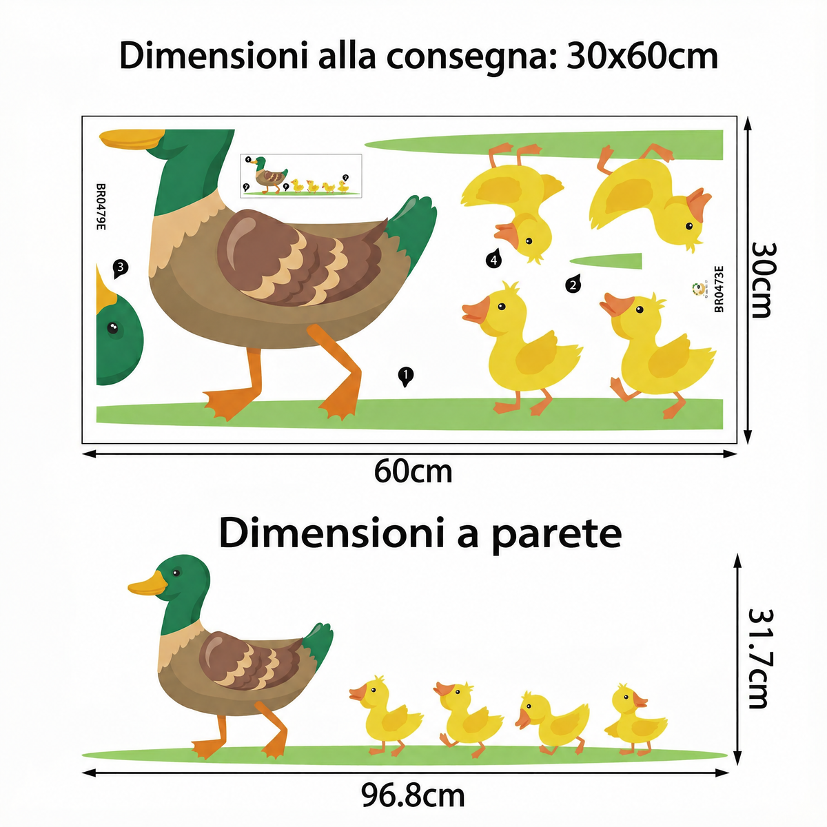 Adesivi murali famiglia di anatre - Dimensioni