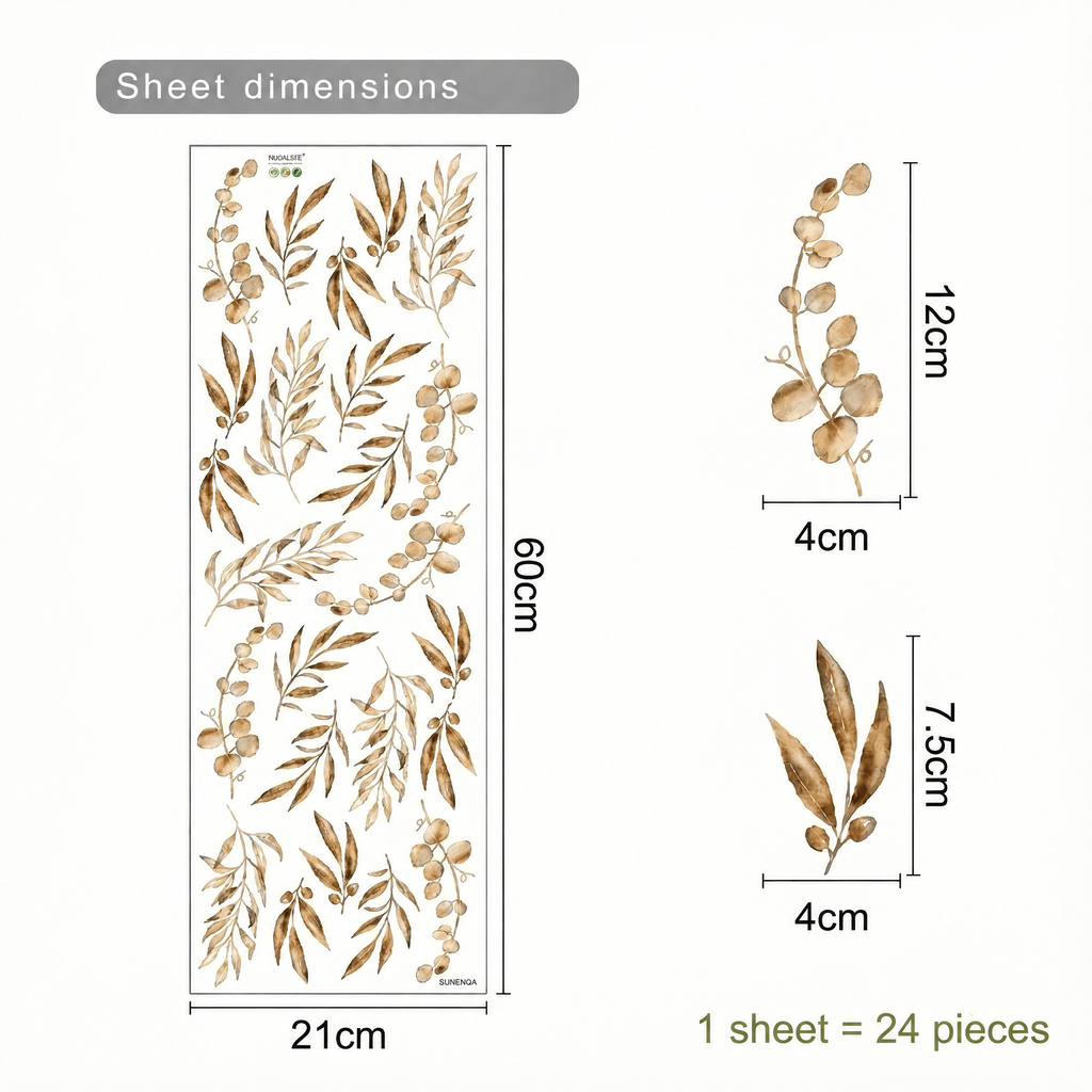 Boho Foliage Wall Stickers - dimensions