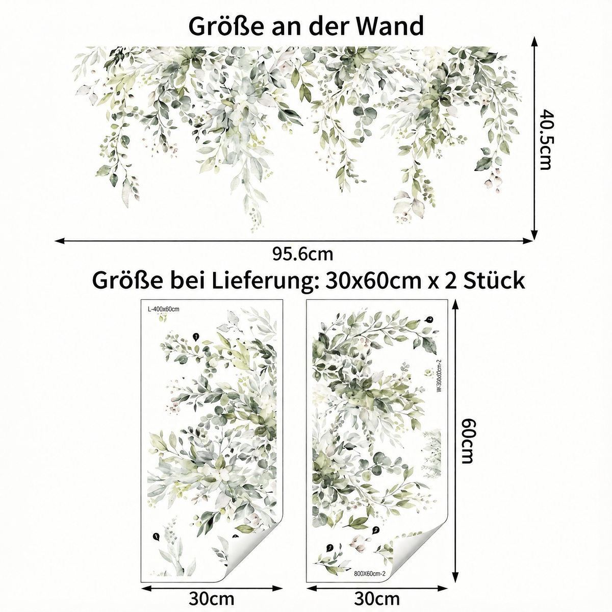 Wandtattoo Hängende Blätterranken - Maße
