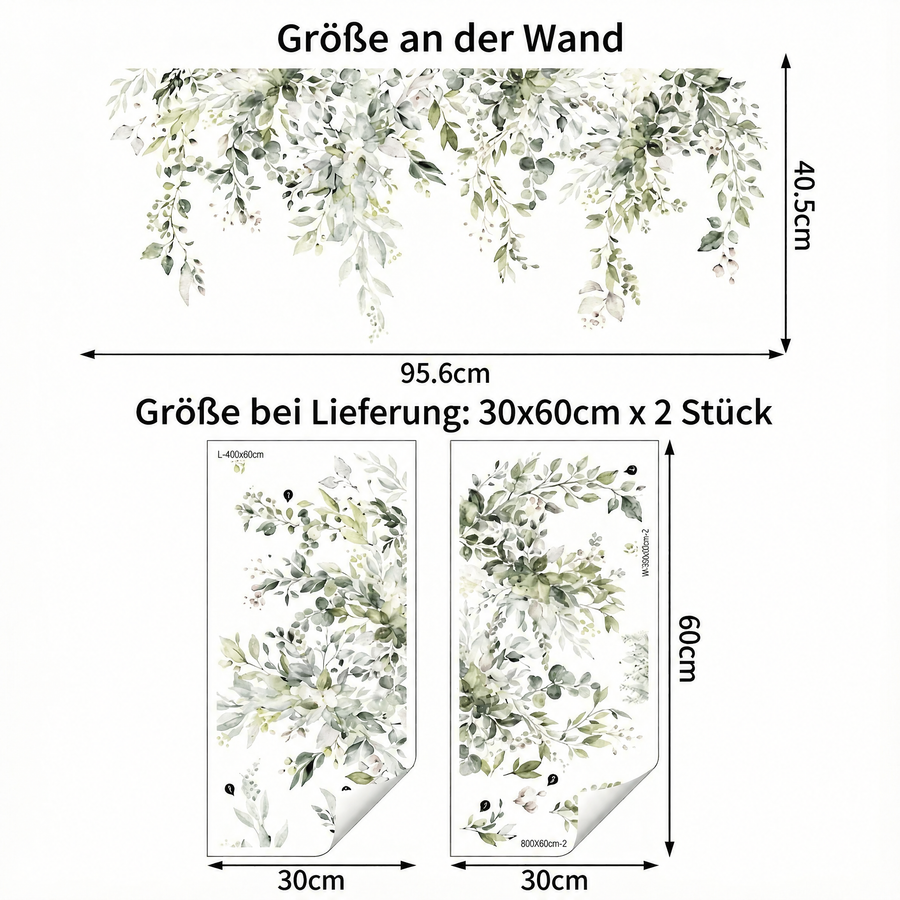 Der gelieferte Bogen im Vergleich zum Motiv an der Wand: Wandtattoo Hängende Blätterranken