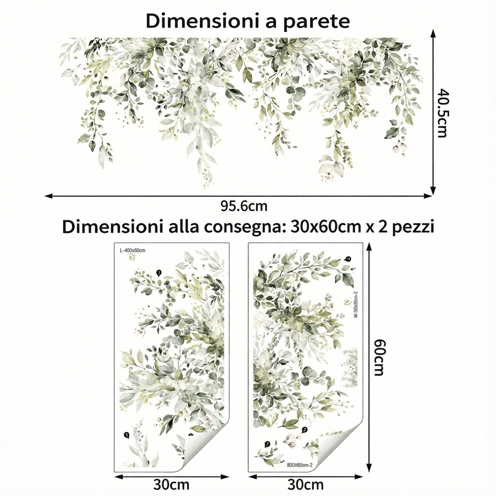 Adesivi murali tralci di foglie pendenti - Dimensioni