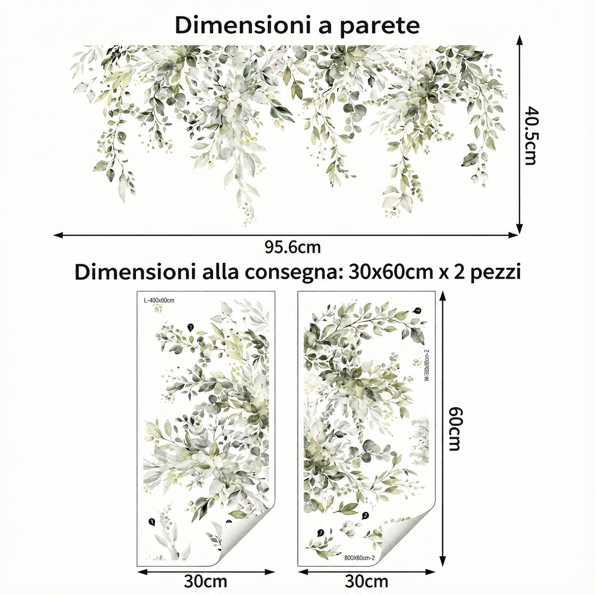 Adesivi murali tralci di foglie pendenti - Dimensioni