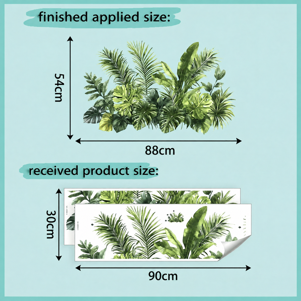Tropical Foliage Green Plants Wall Stickers - dimensions
