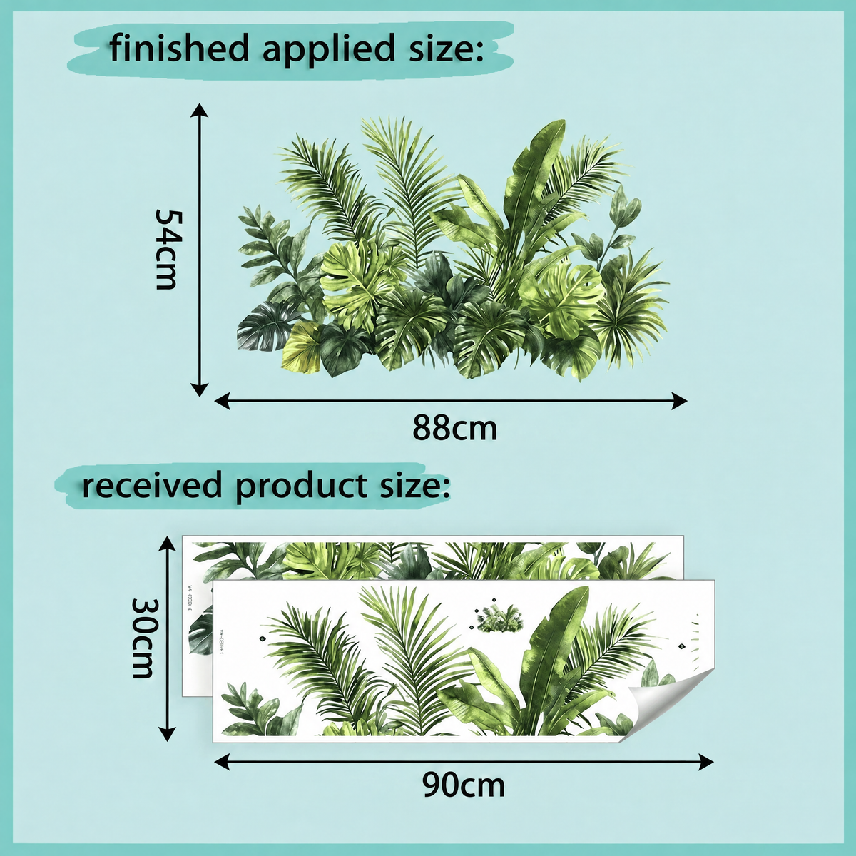 Tropical Foliage Green Plants Wall Stickers - dimensions