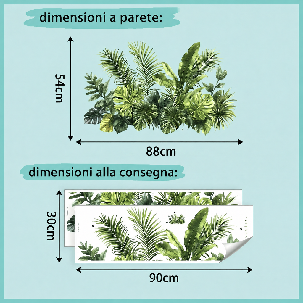 Adesivi murali piante verdi tropicali - Dimensioni