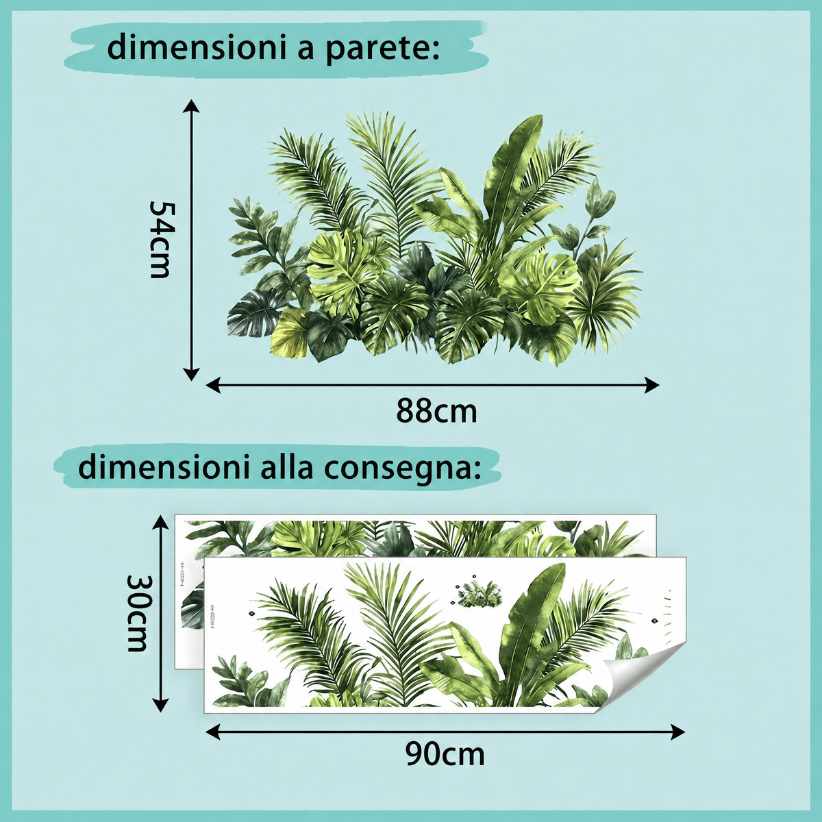 Adesivi murali piante verdi tropicali - Dimensioni