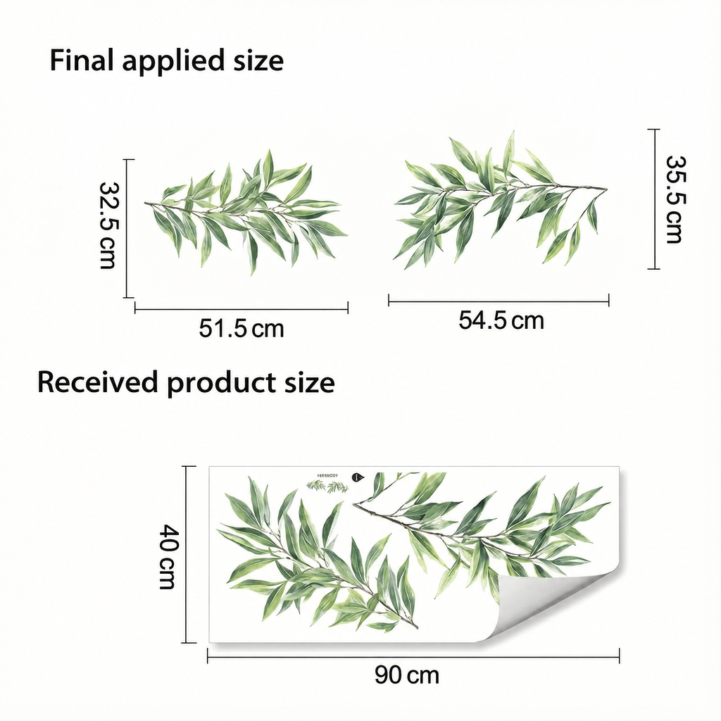 Bamboo Leaves Wall Stickers - dimensions