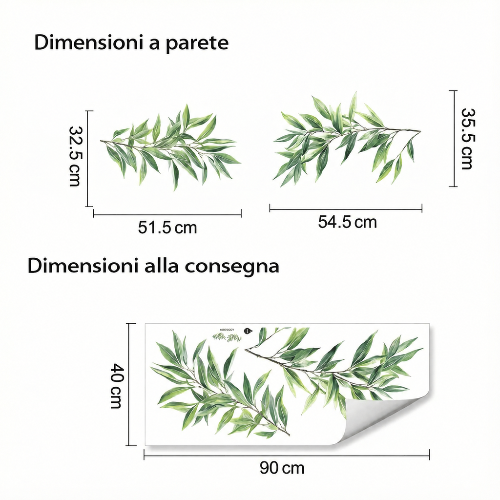Adesivi murali foglie di bambù - Dimensioni