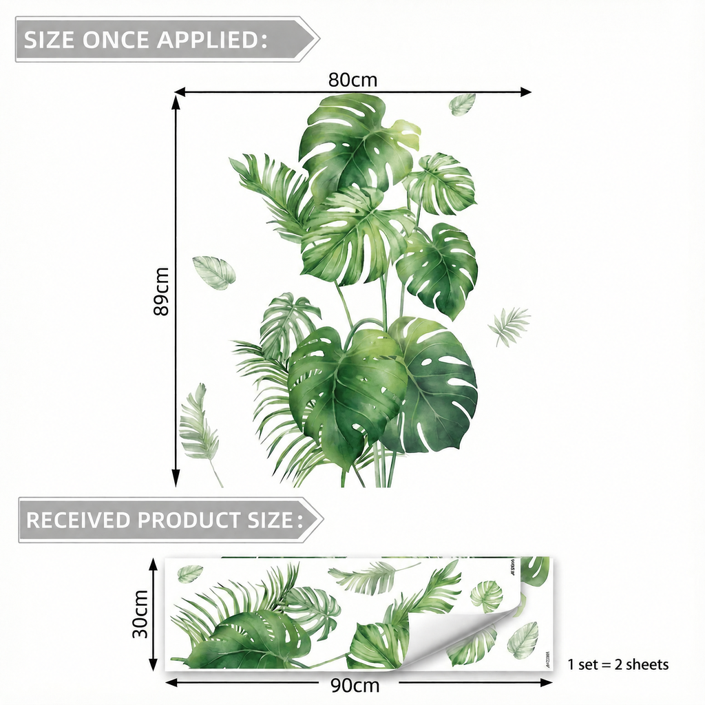 Jungle Tropical Leaves Wall Stickers - dimensions