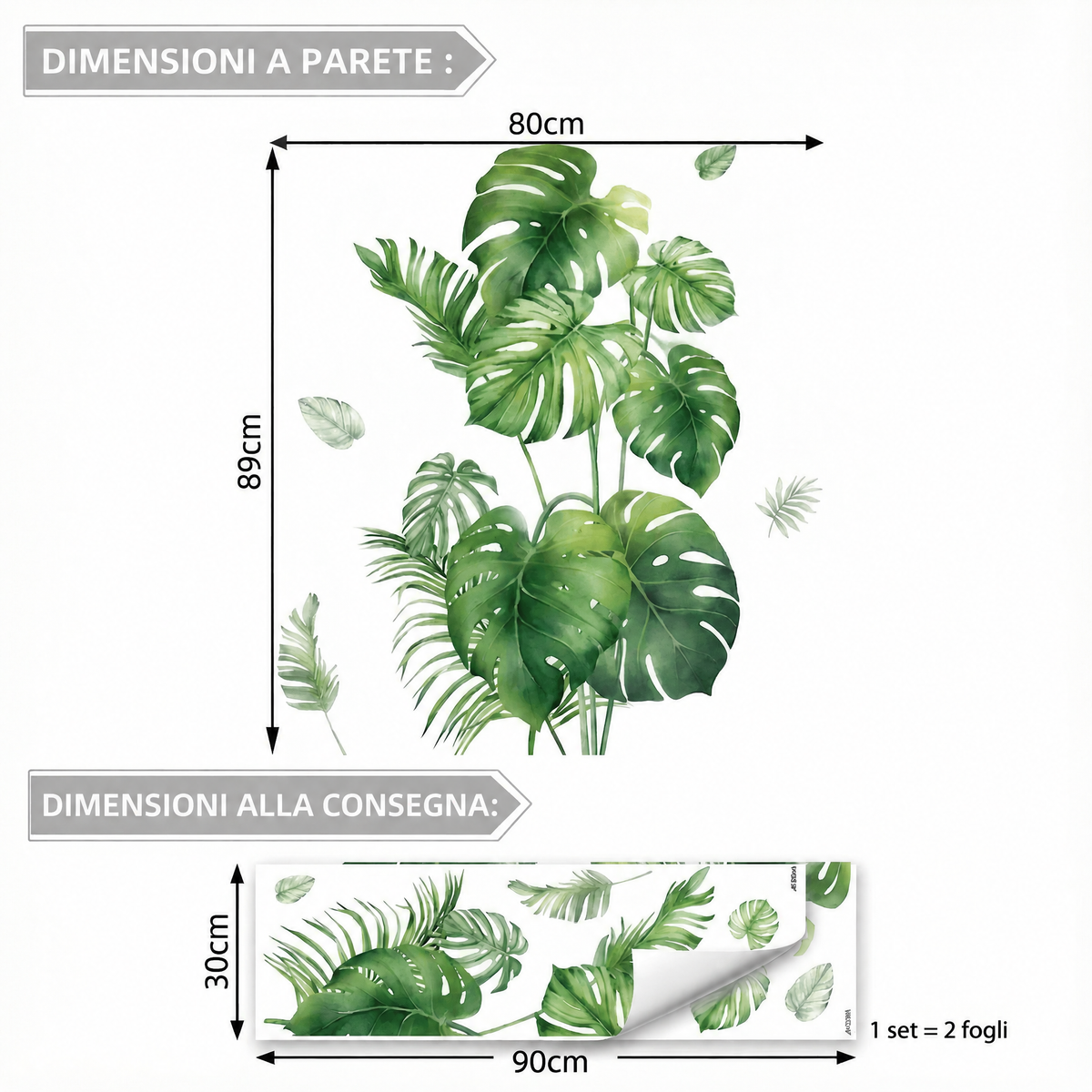 Adesivi murali foglie tropicali della giungla - Dimensioni