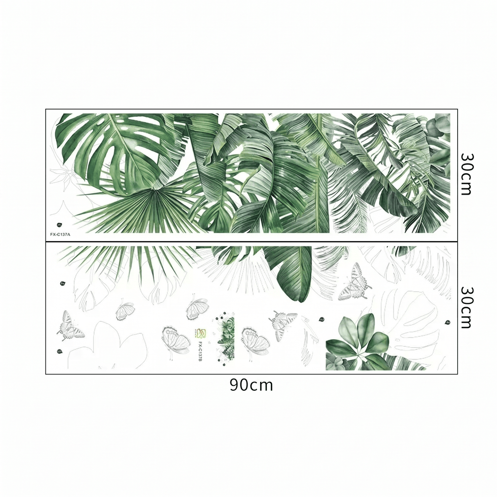 Stickers Muraux Feuilles Tropicales Papillons Déco