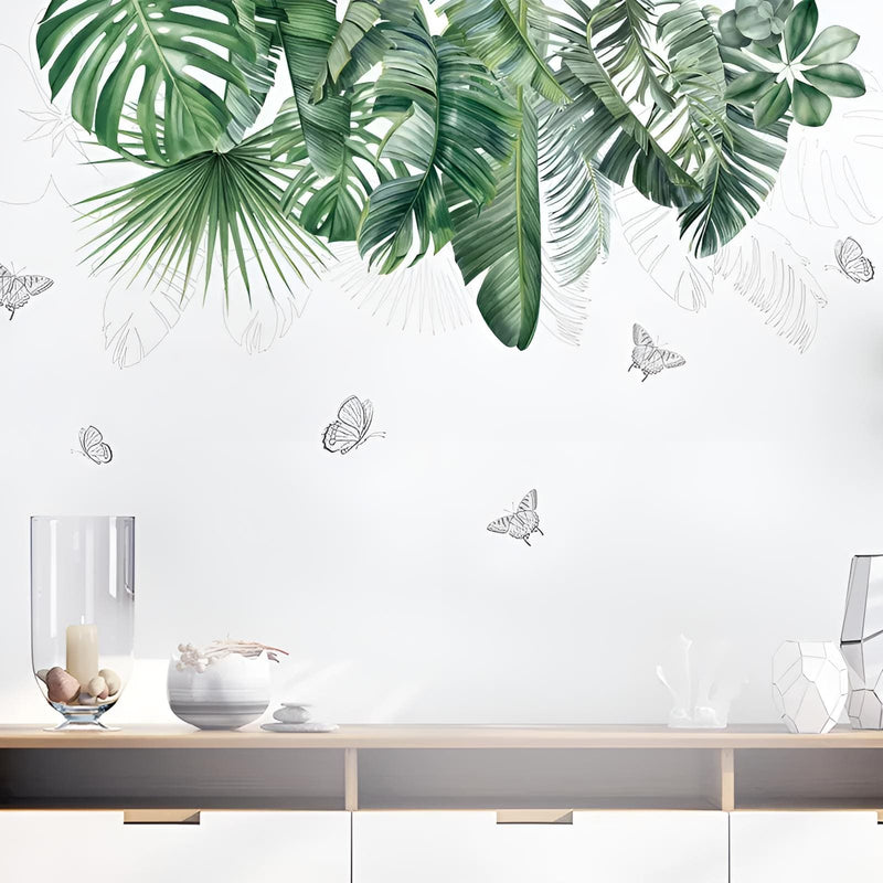 Stickers Muraux Feuilles Tropicales Papillons Déco