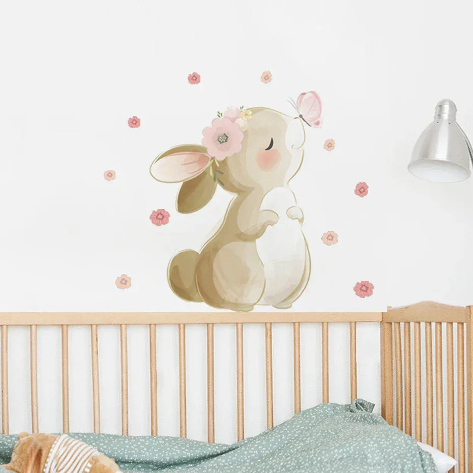 Stickers Muraux Fille Lapin et Papillons