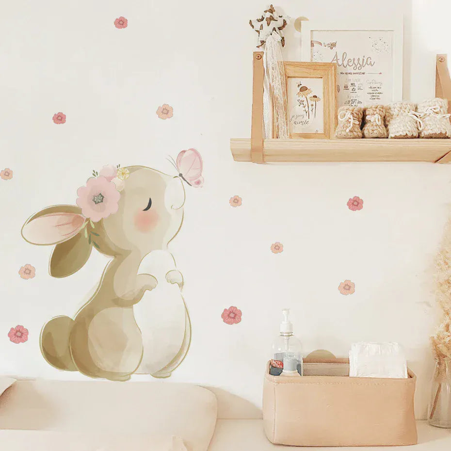 Stickers Muraux Fille Lapin et Papillons