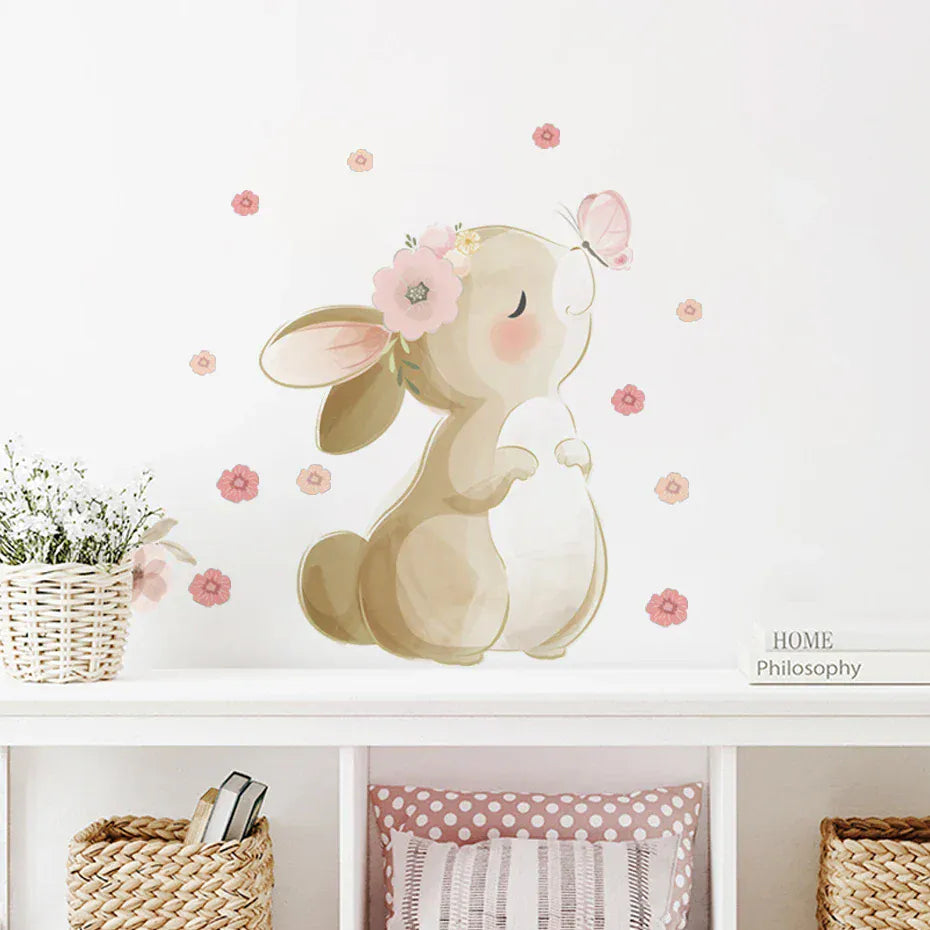 Stickers Muraux Fille Lapin et Papillons