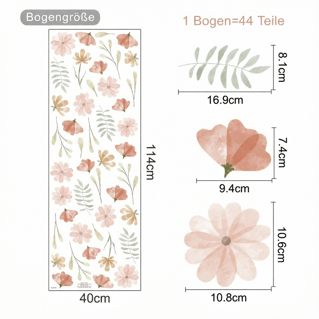 Wandtattoo Kleine Aquarell-Blumen - Maße