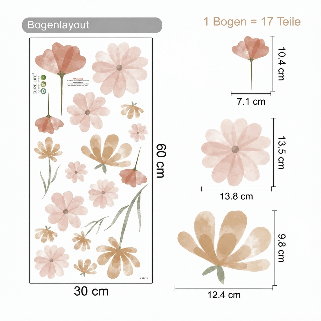 Wandtattoo Boho-Blumen - Maße