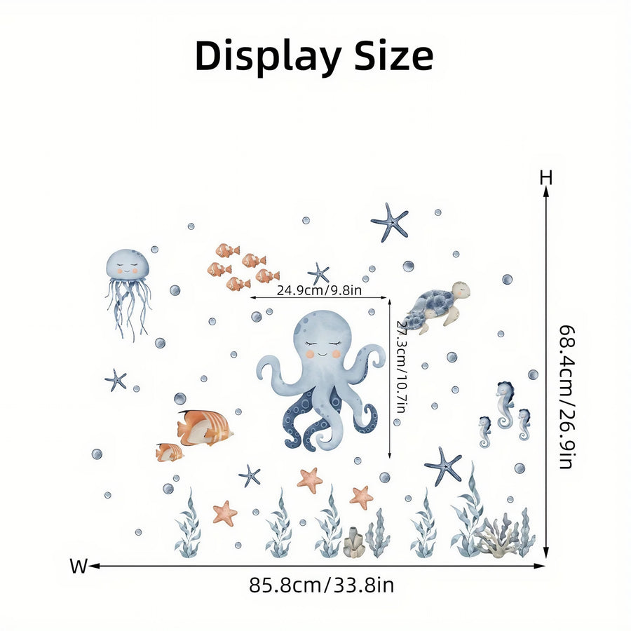 The sheet you receive compared with the design on the wall: Under the Sea Wall Stickers Octopus and Sea Turtle Kids' Room
