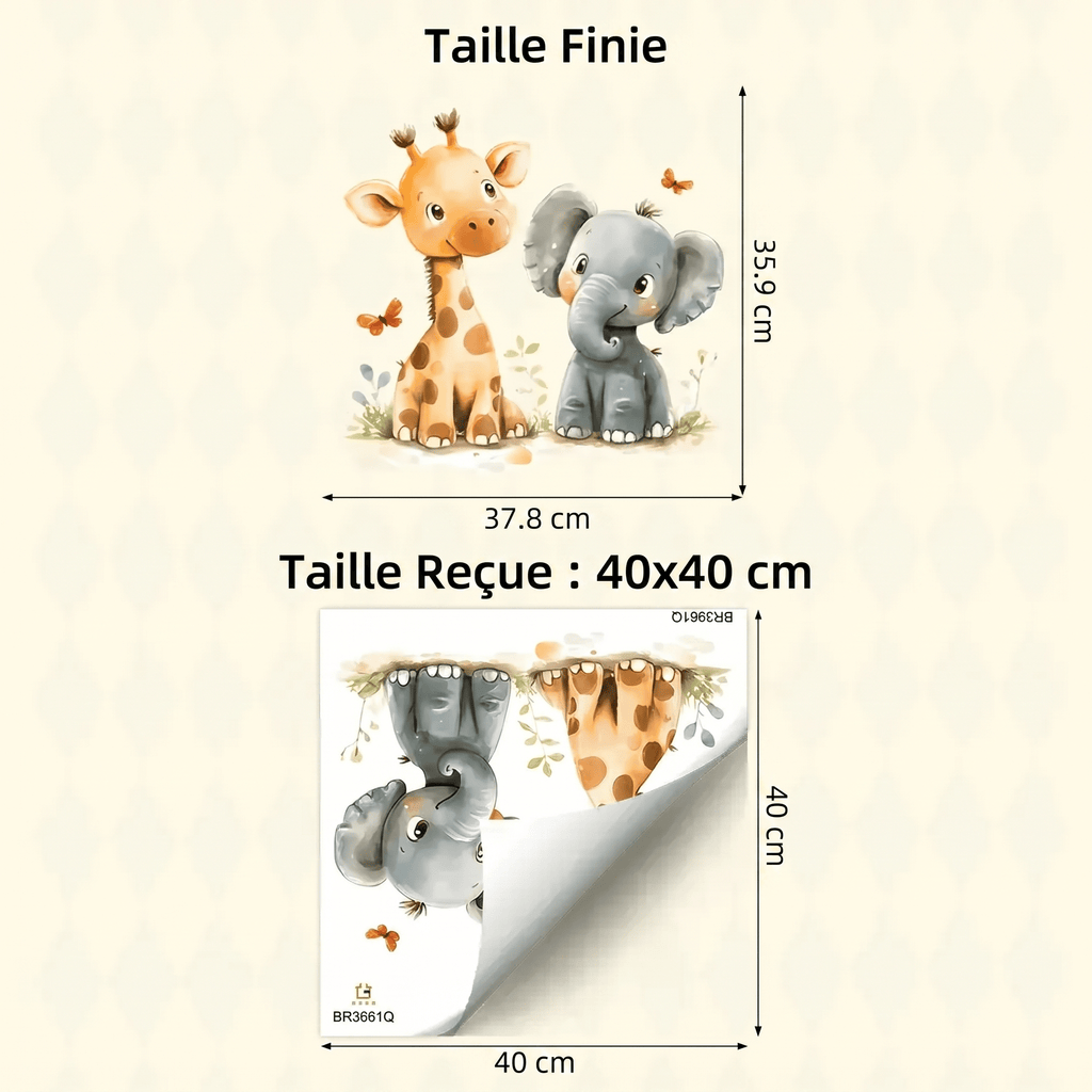 Stickers Muraux Girafe et Éléphant Aquarelle Chambre Bébé