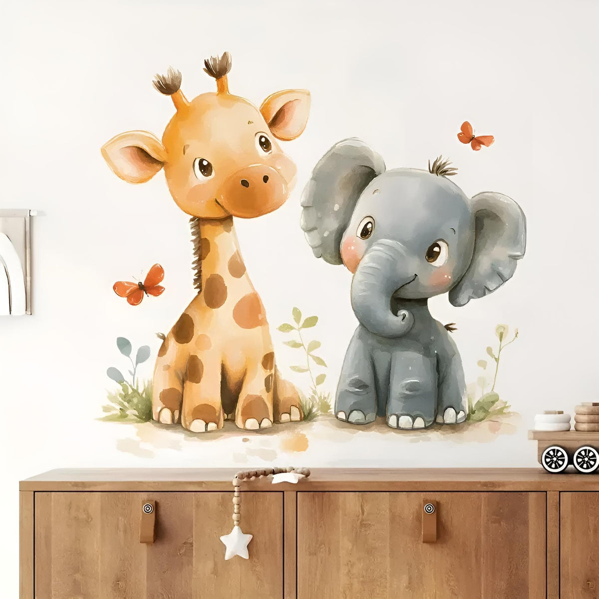 Stickers Muraux Girafe et Éléphant Aquarelle Chambre Bébé