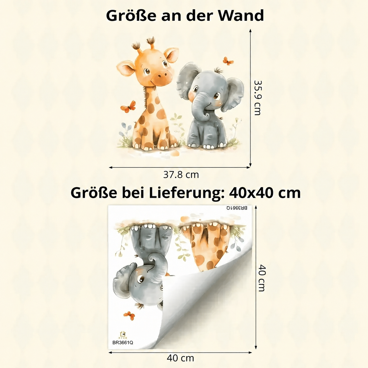 Wandtattoo Giraffe und Elefant in Aquarell fürs Babyzimmer - Maße