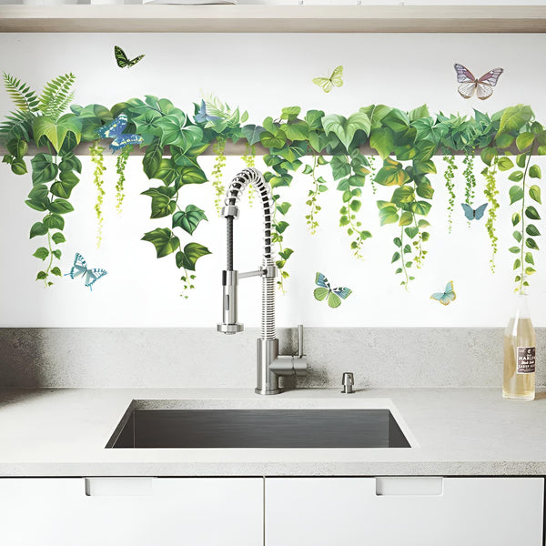 Stickers Muraux Lianes Plantes Papillons Suspendues