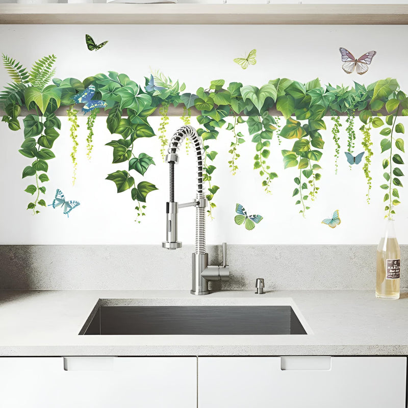 Stickers Muraux Lianes Plantes Papillons Suspendues