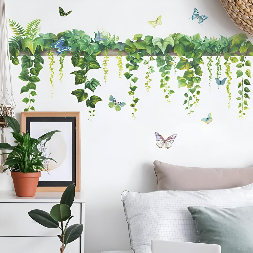 Stickers Muraux Lianes Plantes Papillons Suspendues