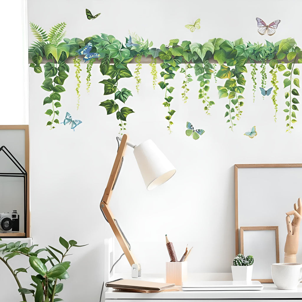Stickers Muraux Lianes Plantes Papillons Suspendues