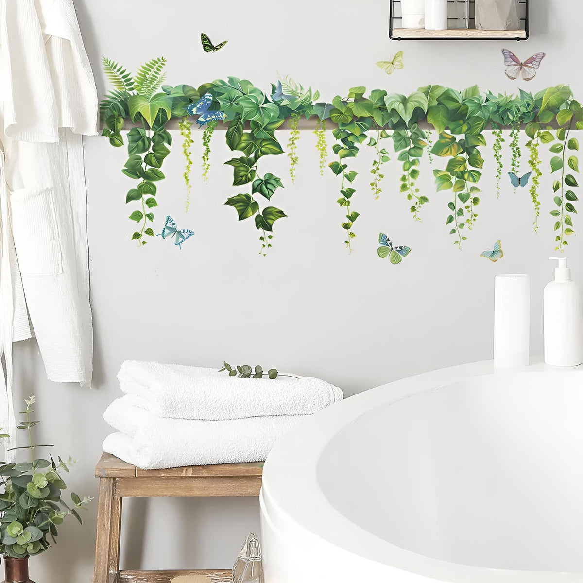 Stickers Muraux Lianes Plantes Papillons Suspendues