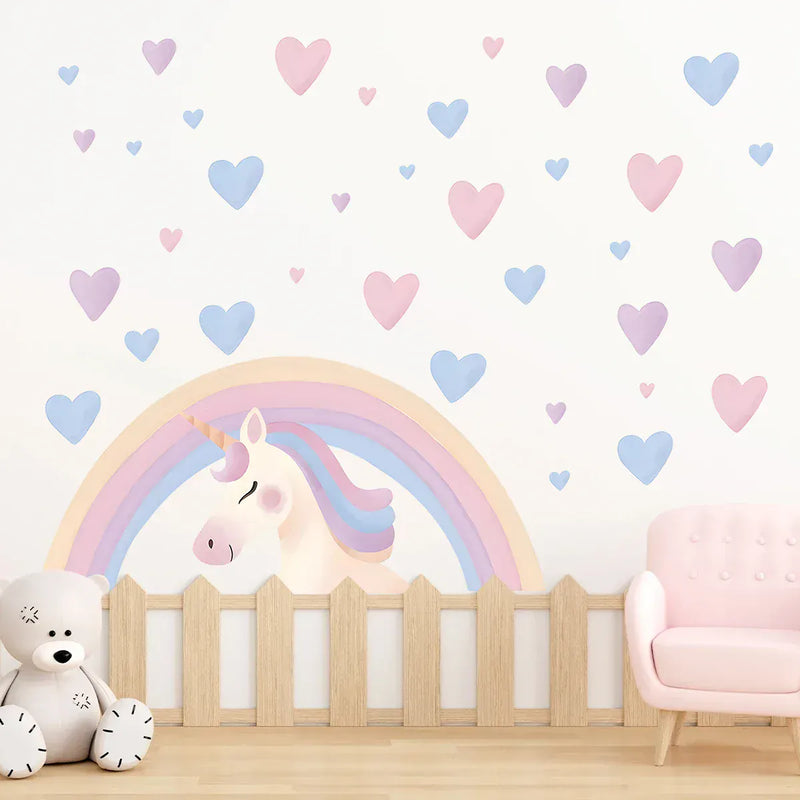 Stickers Muraux Licorne Arc-en-Ciel Aquarelle