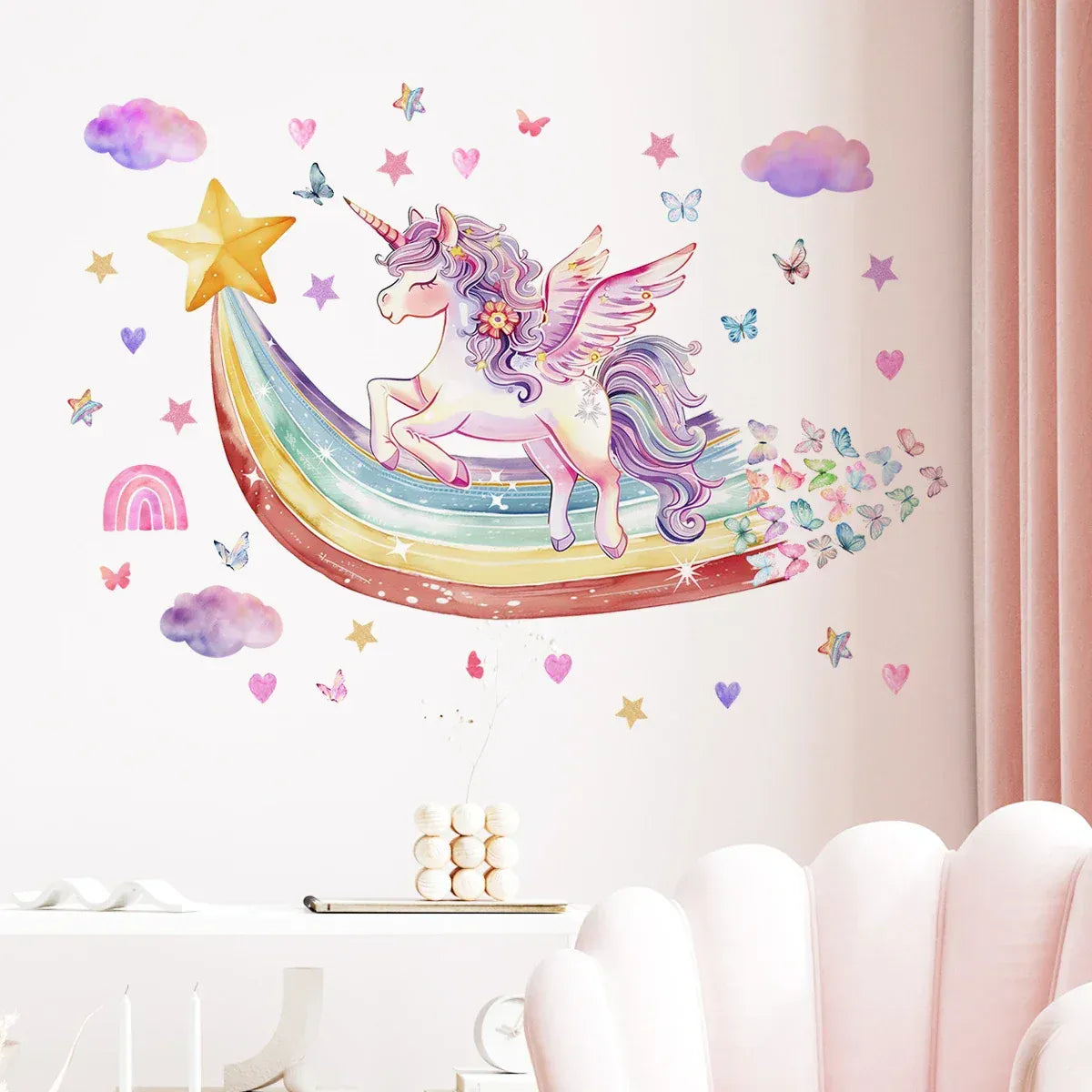 Stickers Muraux Licorne Arc-en-Ciel Chambre Enfant