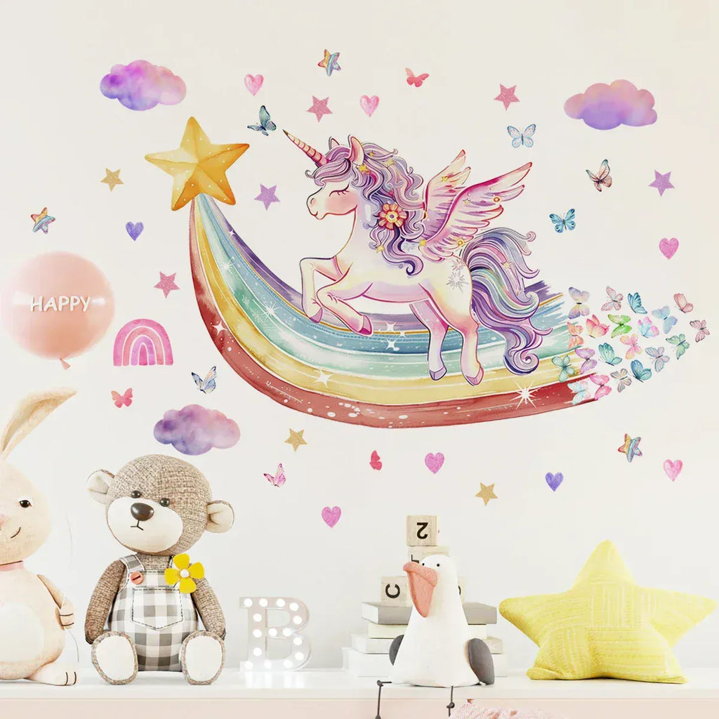 Stickers Muraux Licorne Arc-en-Ciel Chambre Enfant