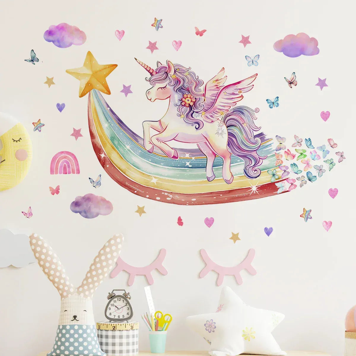 Stickers Muraux Licorne Arc-en-Ciel Chambre Enfant