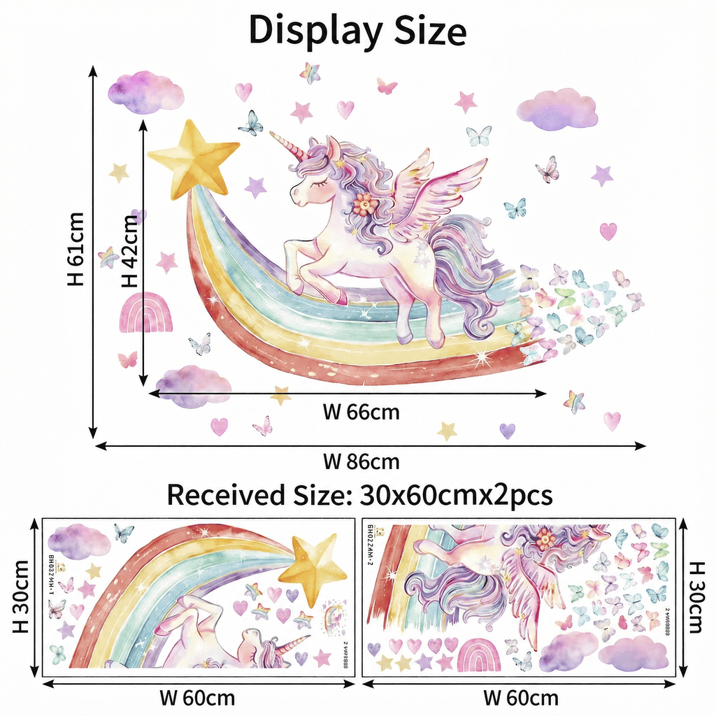 Rainbow Unicorn Kids' Room Wall Stickers - dimensions