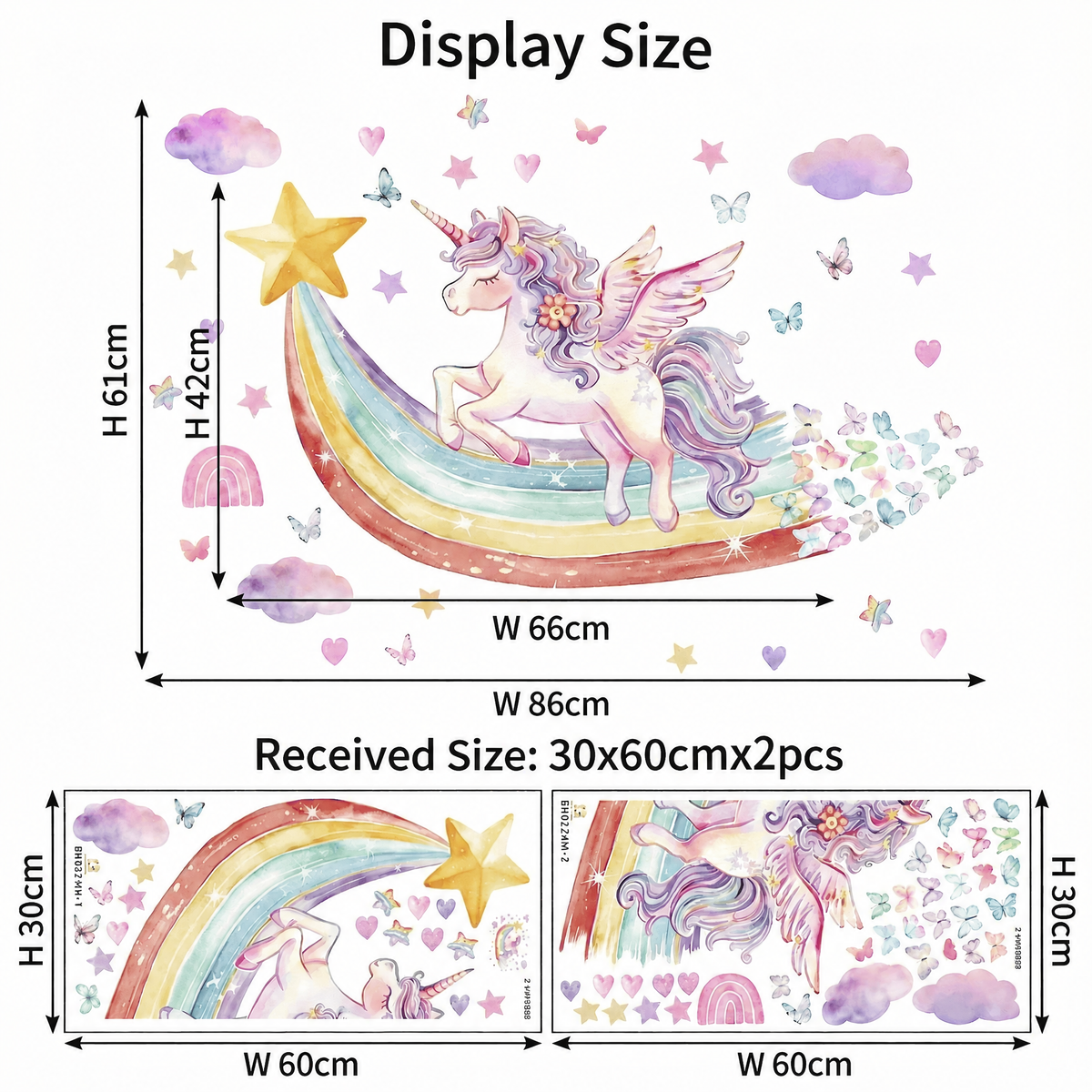 Rainbow Unicorn Kids' Room Wall Stickers - dimensions