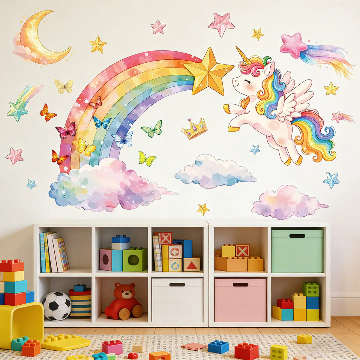 Stickers Muraux Licorne avec Arc-en-Ciel Chambre Fille