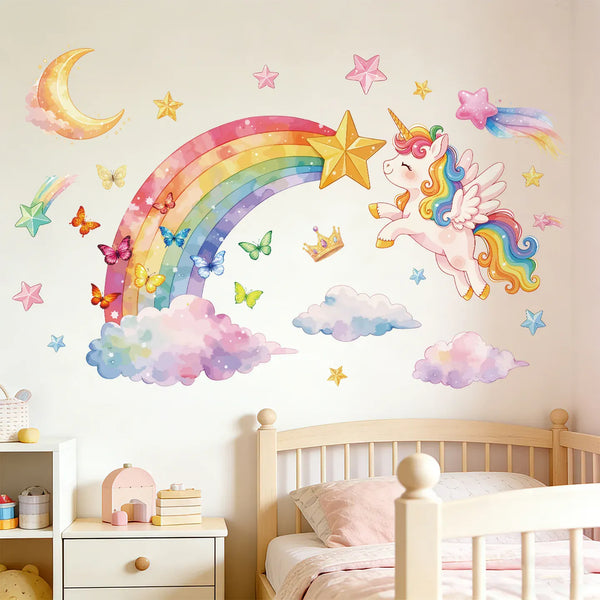 Stickers Muraux Licorne avec Arc-en-Ciel Chambre Fille
