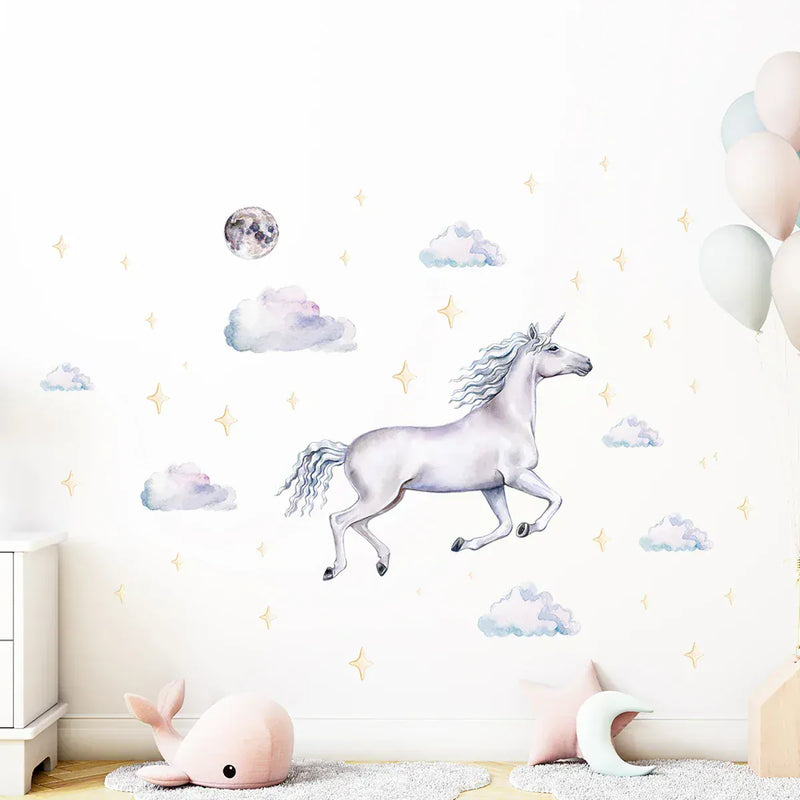 Stickers Muraux Licorne dans Nuages