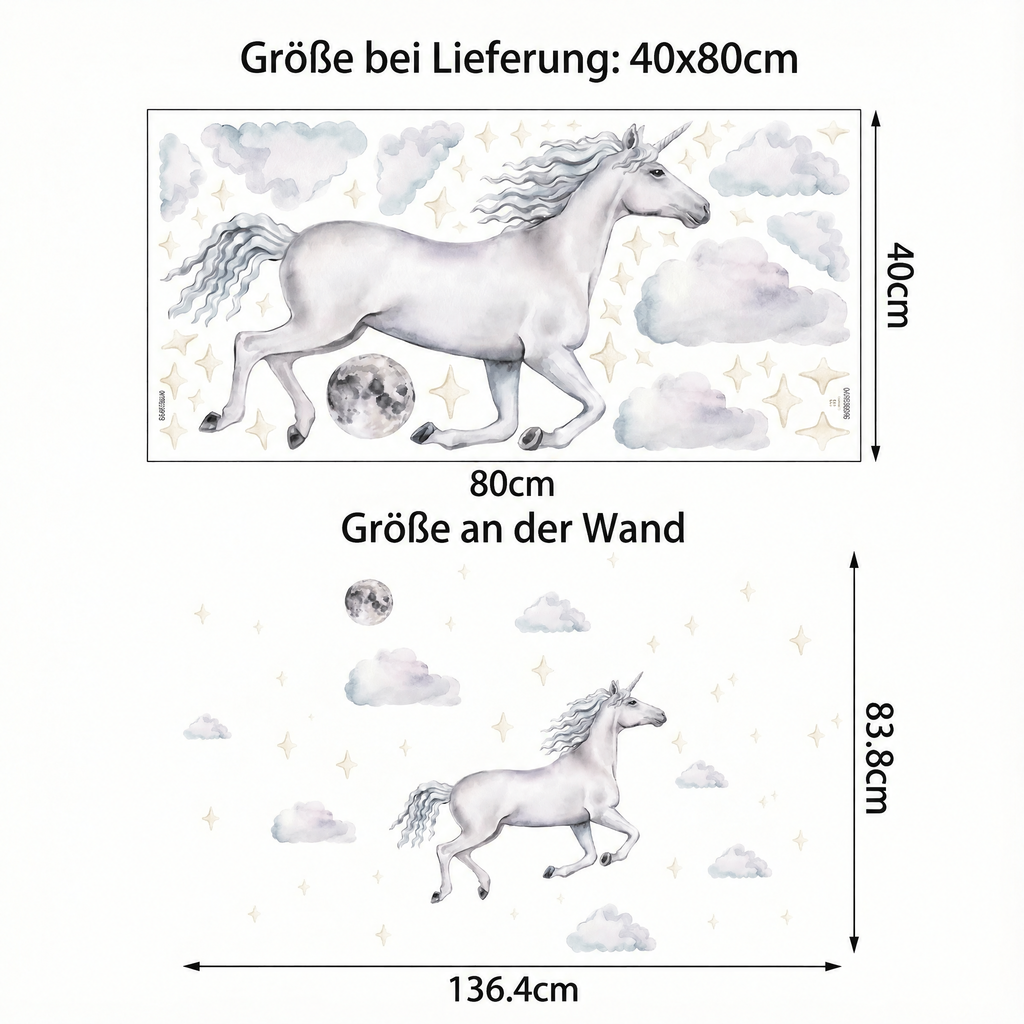 Wandtattoo Einhorn in den Wolken - Maße