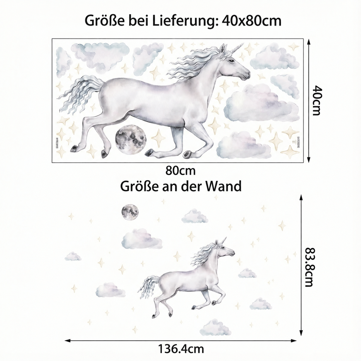 Wandtattoo Einhorn in den Wolken - Maße