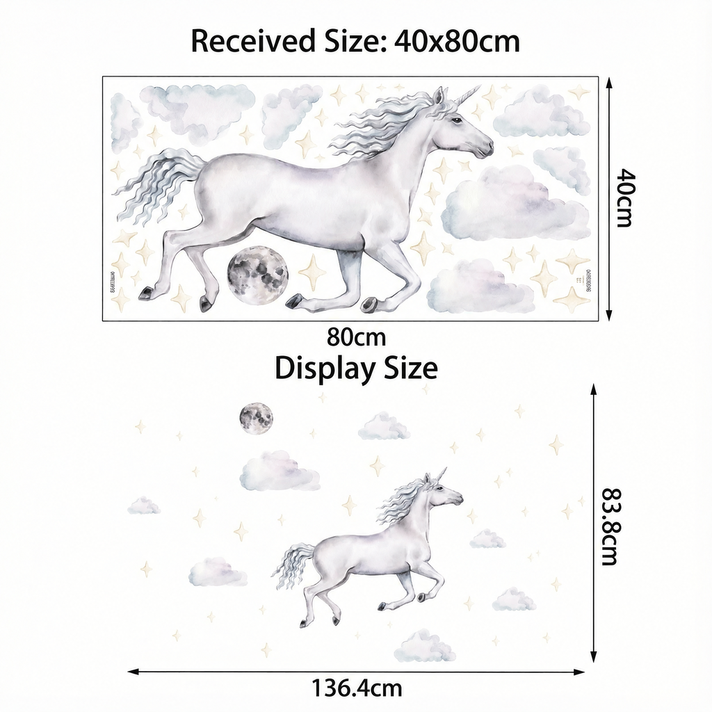 Unicorn in the Clouds Wall Stickers - dimensions