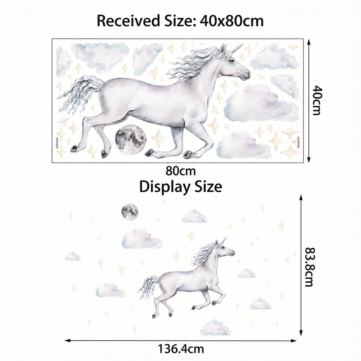 Unicorn in the Clouds Wall Stickers - dimensions