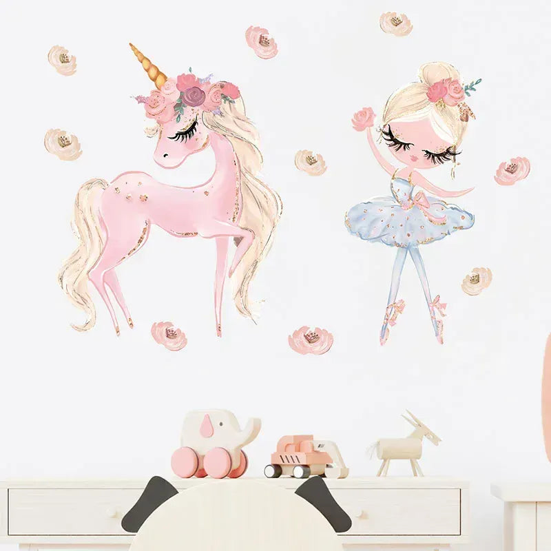 Stickers Muraux Licorne et Ballerine